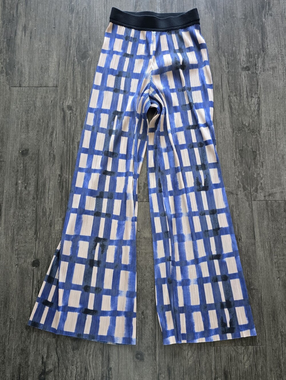 Bitte Kai Rand Women's Pleated Plaid Check Pants Blue White Pull-On XS